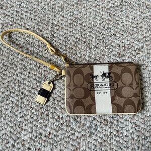 Coach Brown and White Signature Wristlet